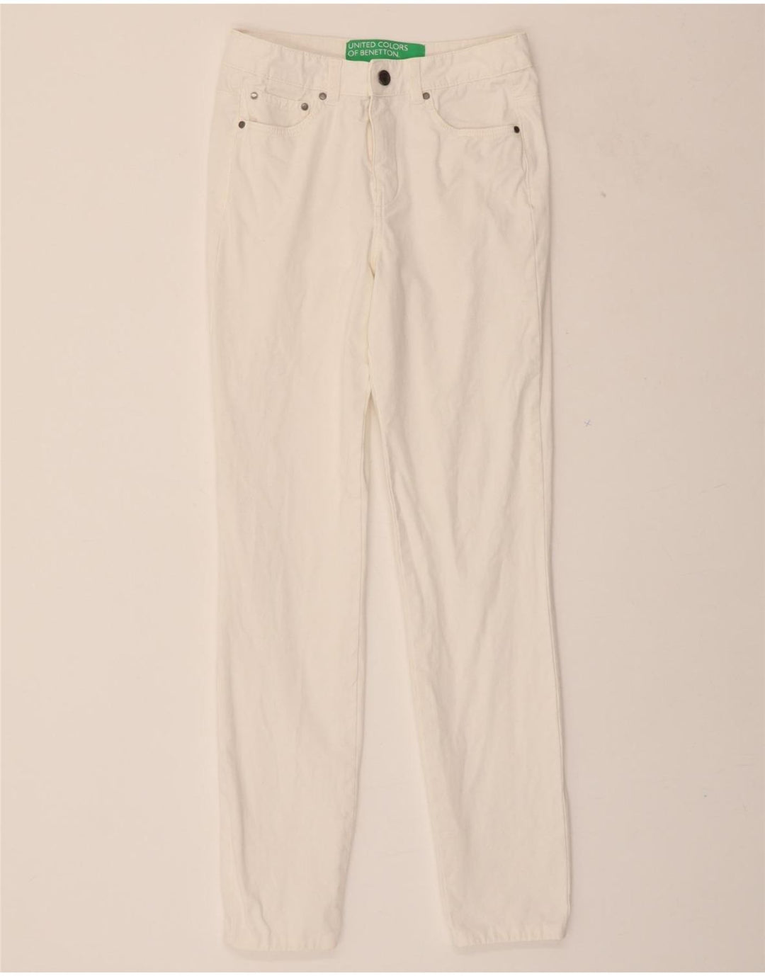 BENETTON Womens Slim Casual Trousers W26 L29 White Vintage Benetton and Second-Hand Benetton from Messina Hembry 