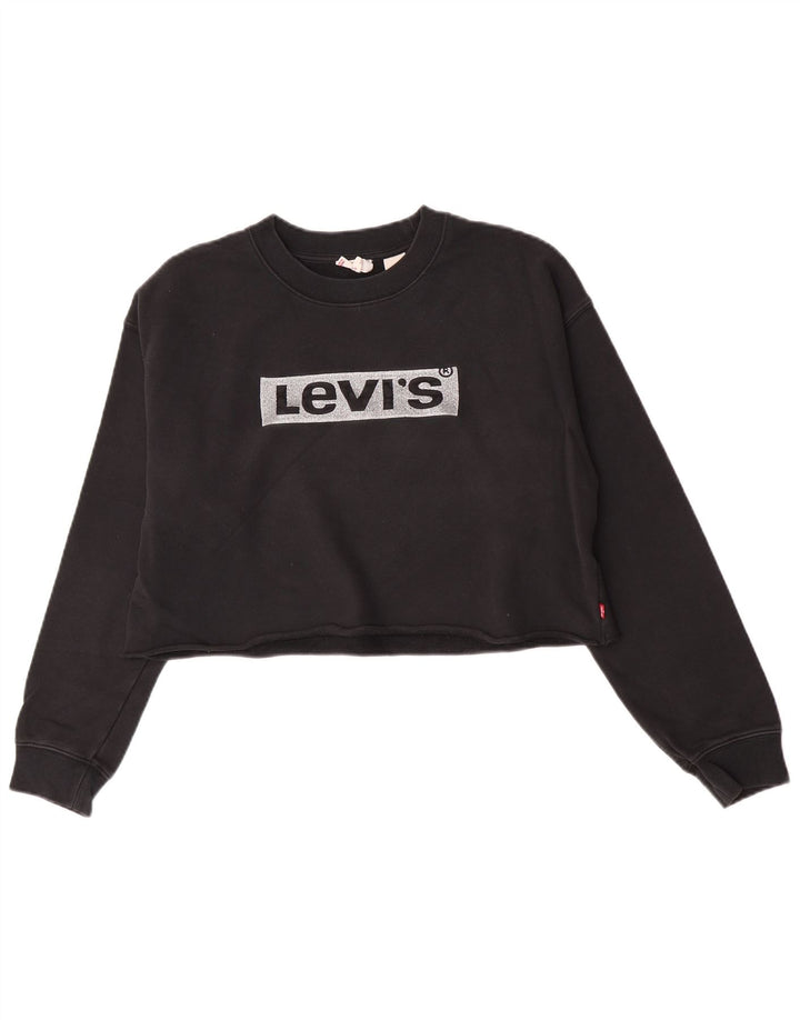 Женский джемпер оверсайз с рисунком Levi's, размер UK 10, маленький, черный, хлопок