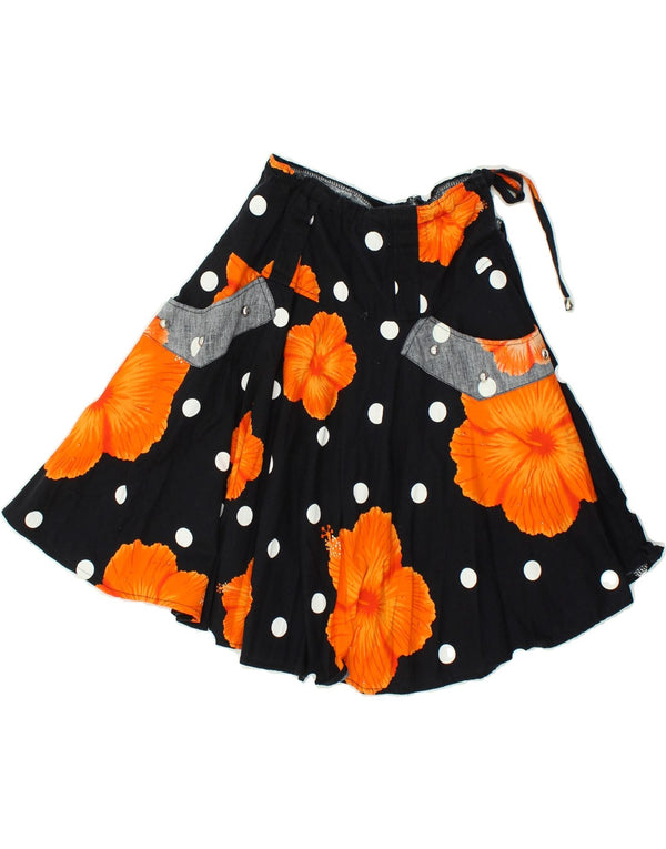 ВИНТАЖНАЯ женская юбка-трапеция W22 2XS Черная с цветочным принтом