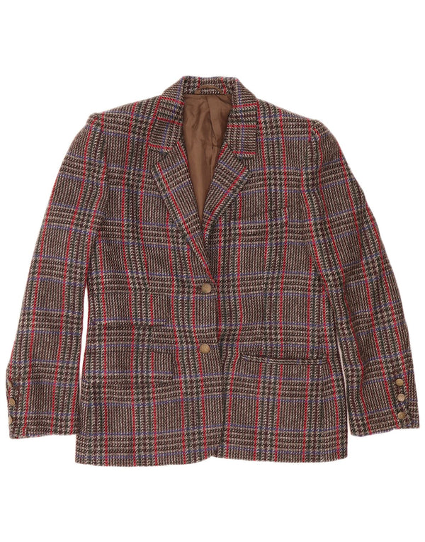 Винтажный женский пиджак на 2 пуговицах IT 44, средний коричневый, шерсть с узором «гусиные лапки»