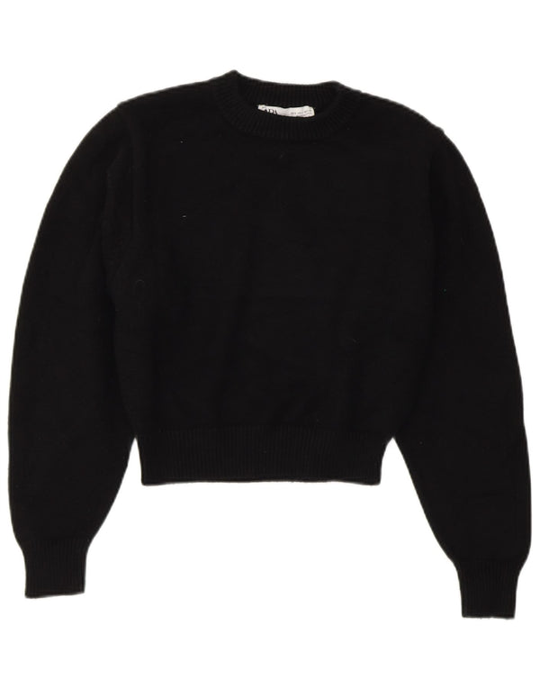 ZARA Womens Crop Crew Neck Jumper Sweater UK 10 Small Black Viscose