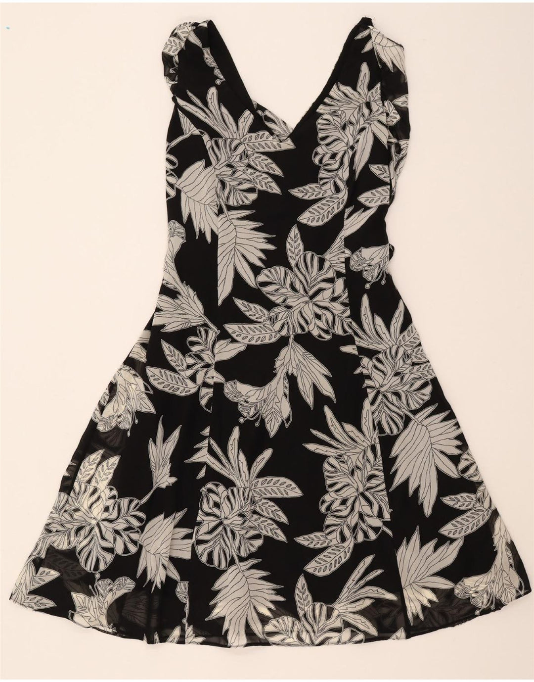 WALLIS Womens A-Line Dress UK 14 Medium  Black Floral Polyester Vintage Wallis and Second-Hand Wallis from Messina Hembry 