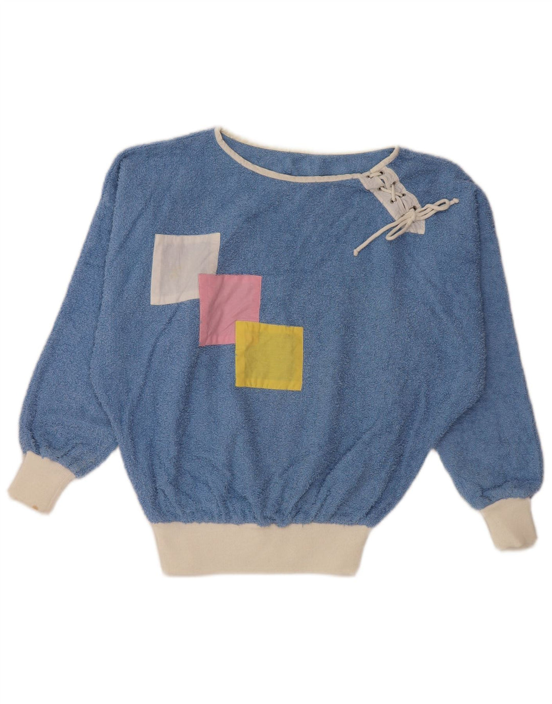 ВИНТАЖНЫЙ женский джемпер с вырезом «лодочкой», Великобритания, 16, большой синий цвет с цветными блоками