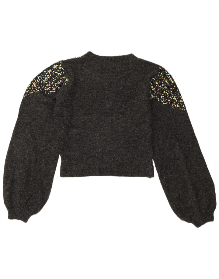 ZARA Womens Crop Crew Neck Jumper Sweater UK 14 Medium Grey Spotted