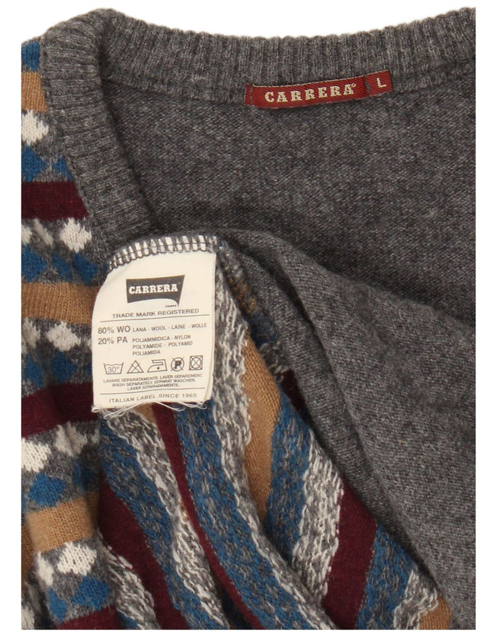 Мужской джемпер с v-образным вырезом Carrera, большой серый шерстяной полосатый свитер