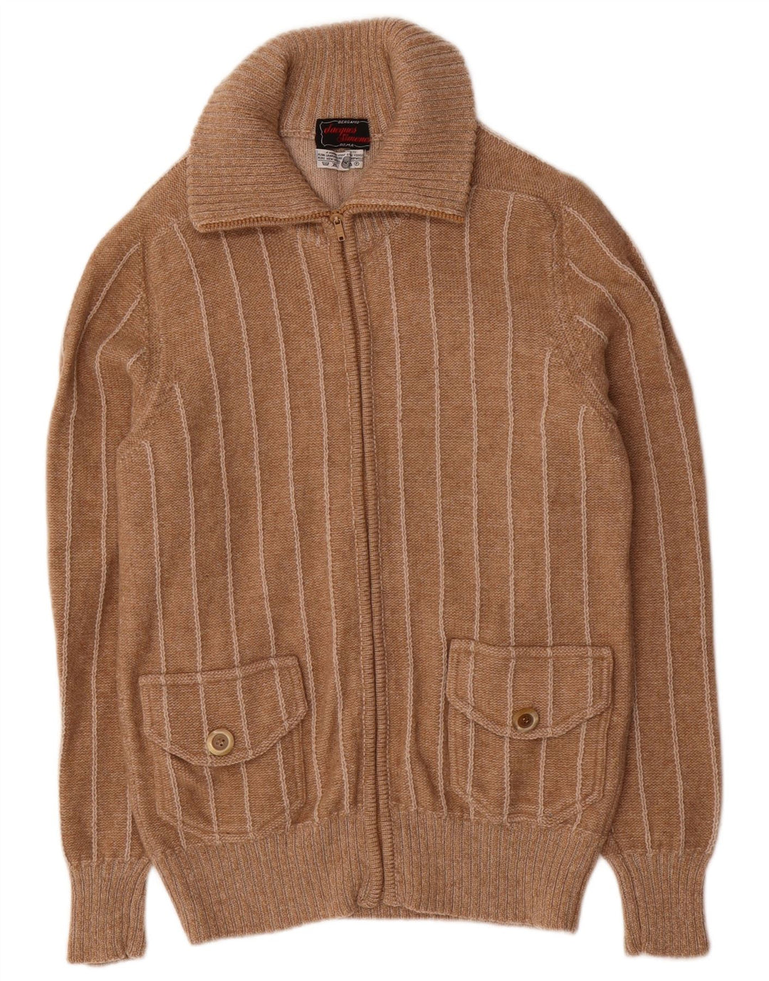 Винтажный мужской кардиган, свитер, маленький коричневый полосатый шерстяной свитер