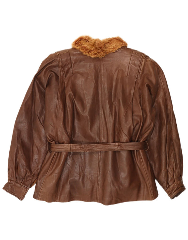 Винтажная женская кожаная меховая куртка UK 18 XL Коричневый мех кролика