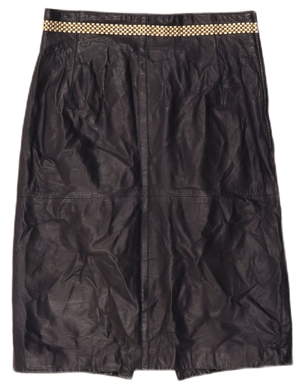 Винтажная женская кожаная юбка IT 46 Medium W26 Темно-синяя кожа