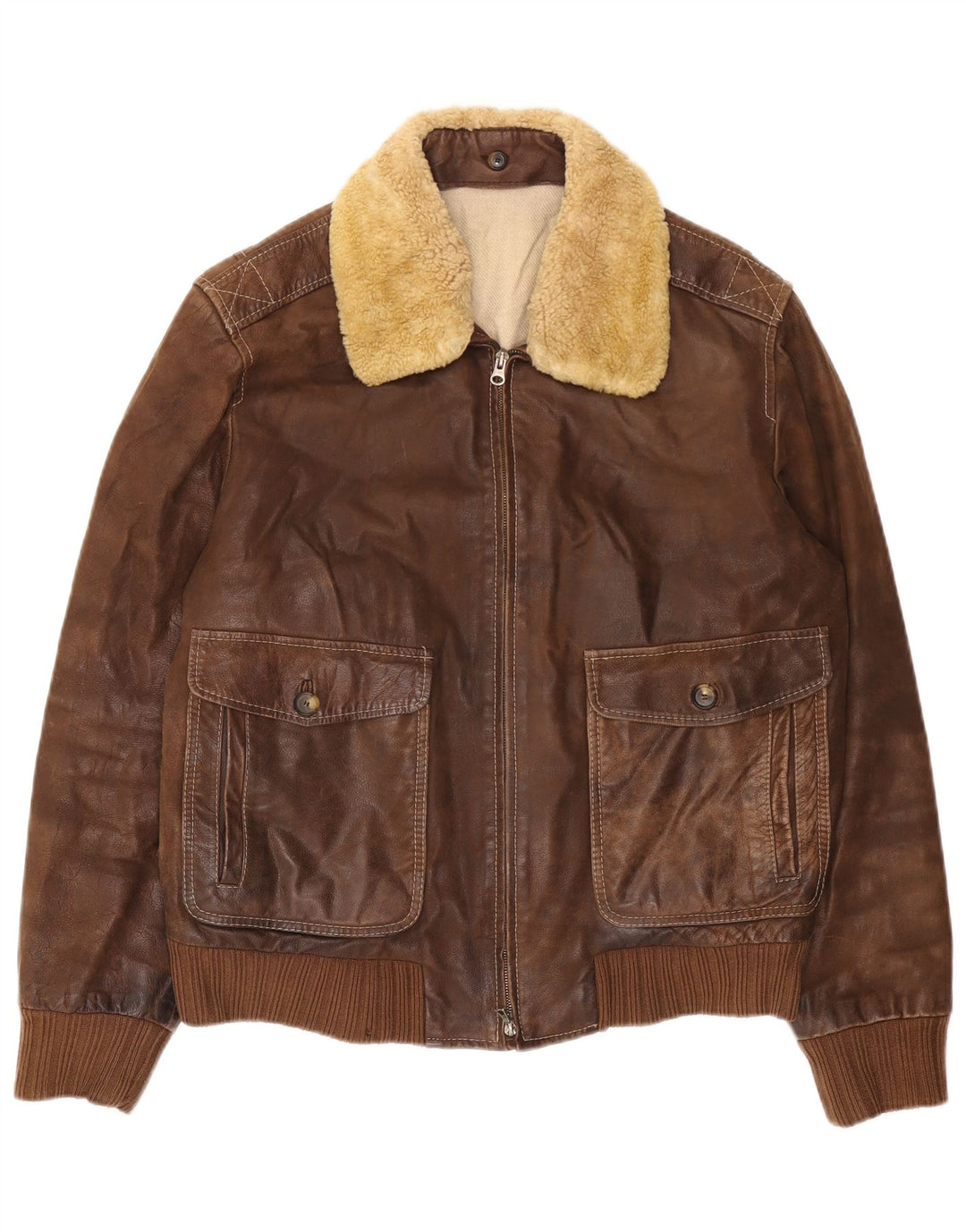 Винтажная мужская кожаная куртка IT 52 XL Коричневая кожаная