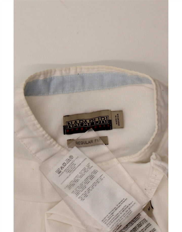 NAPAPIJRI Мужская рубашка стандартного кроя с географическим рисунком среднего размера, белый хлопок