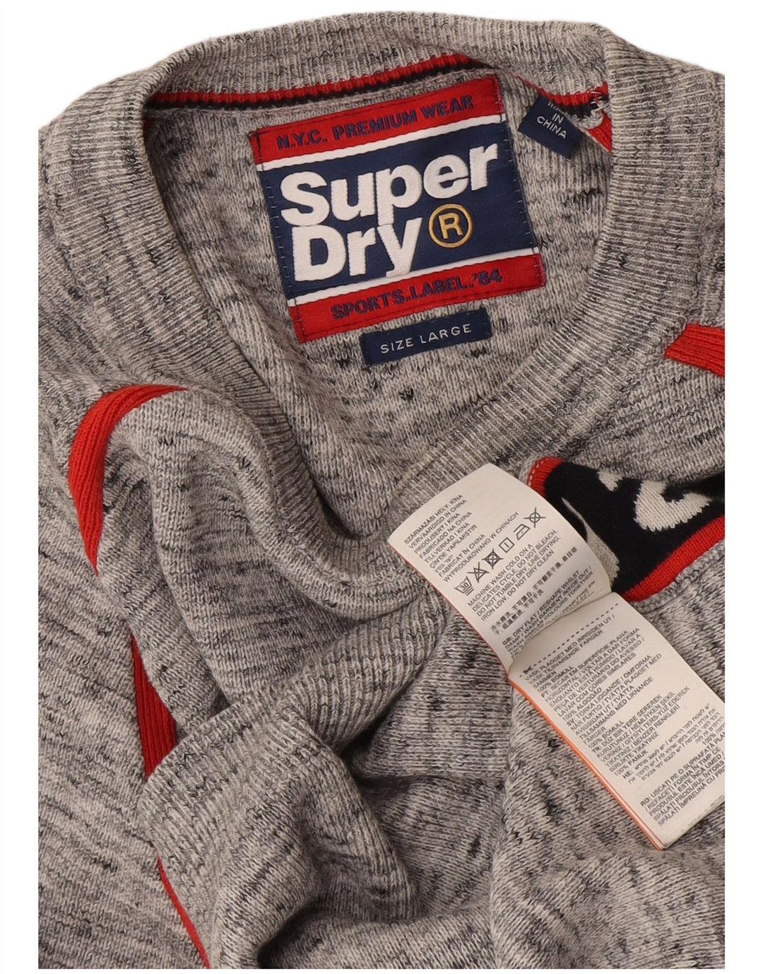 Мужской джемпер с круглым вырезом Superdry, большой серый с цветными блоками
