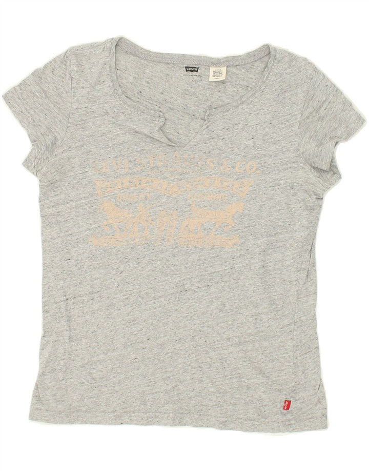 LEVI'S Womens Graphic T-Shirt Top UK 10 Small Grey Flecked Vintage Levi's and Second-Hand Levi's from Messina Hembry 