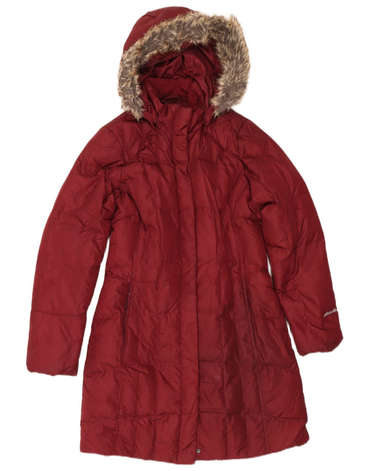 Женское стеганое пальто с капюшоном Eddie Bauer UK 14, средний бордовый полиэстер