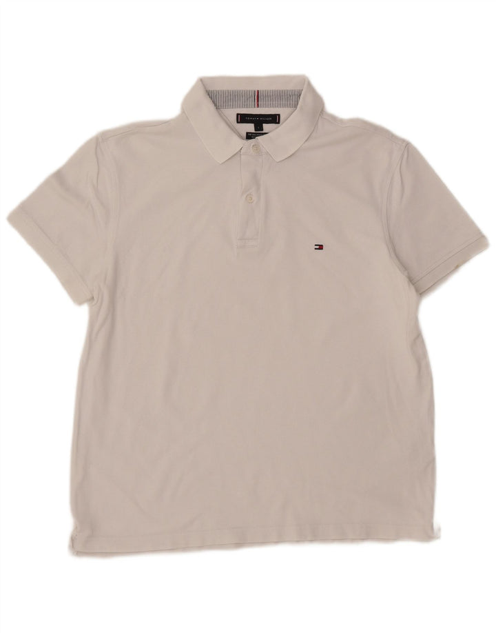 TOMMY HILFIGER Mens Regular Fit Polo Shirt Large White Cotton