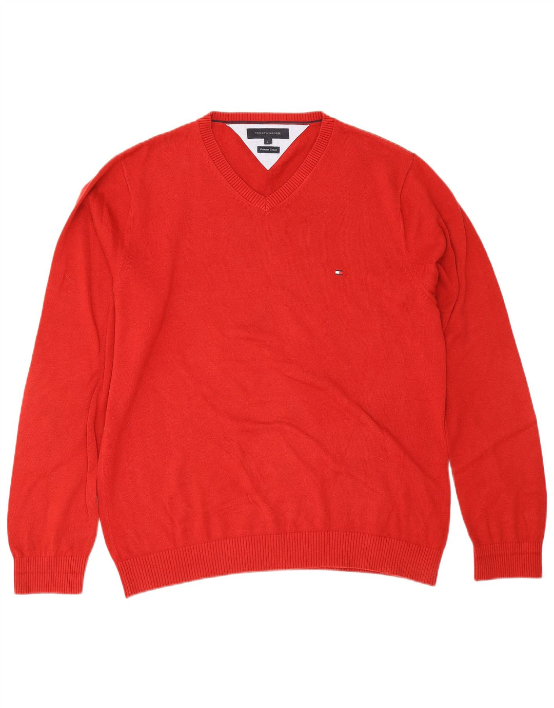 Tommy Hilfiger Мужской джемпер с v-образным вырезом, большой красный хлопковый свитер