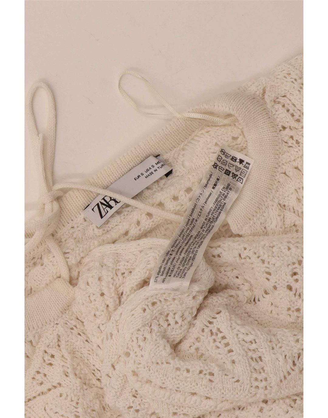 Женская блузка большого размера Zara, связанная крючком, Великобритания, 10 маленьких размеров, белый хлопок