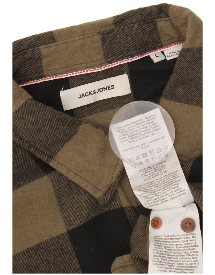 Мужская фланелевая рубашка Jack & Jones большого размера, цвета хаки, хлопок в мелкую клетку