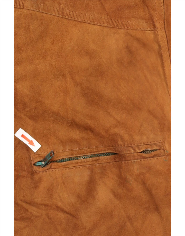 Винтажная мужская замшевая куртка-бомбер UK 38, кожа среднего коричневого цвета