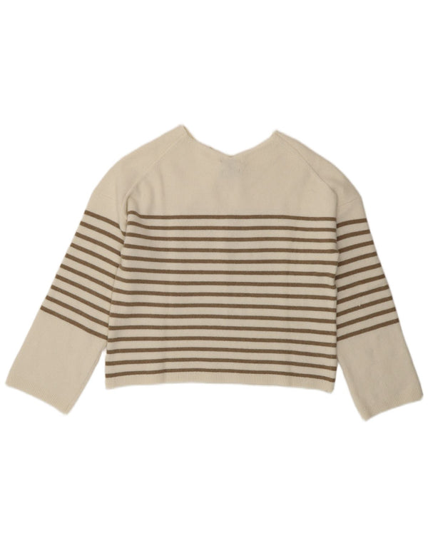 Женский укороченный джемпер с v-образным вырезом MASSIMO DUTTI UK 10, маленький белый в полоску