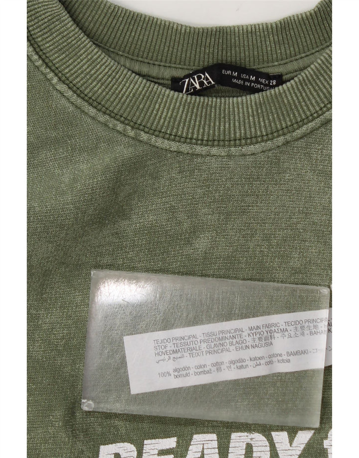 Женский джемпер с рисунком Zara UK 14, хлопковый средний зеленый цвет