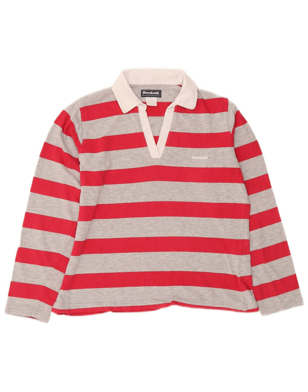 Женская рубашка-поло Reebok с длинным рукавом UK 16, хлопок в большую розовую полоску