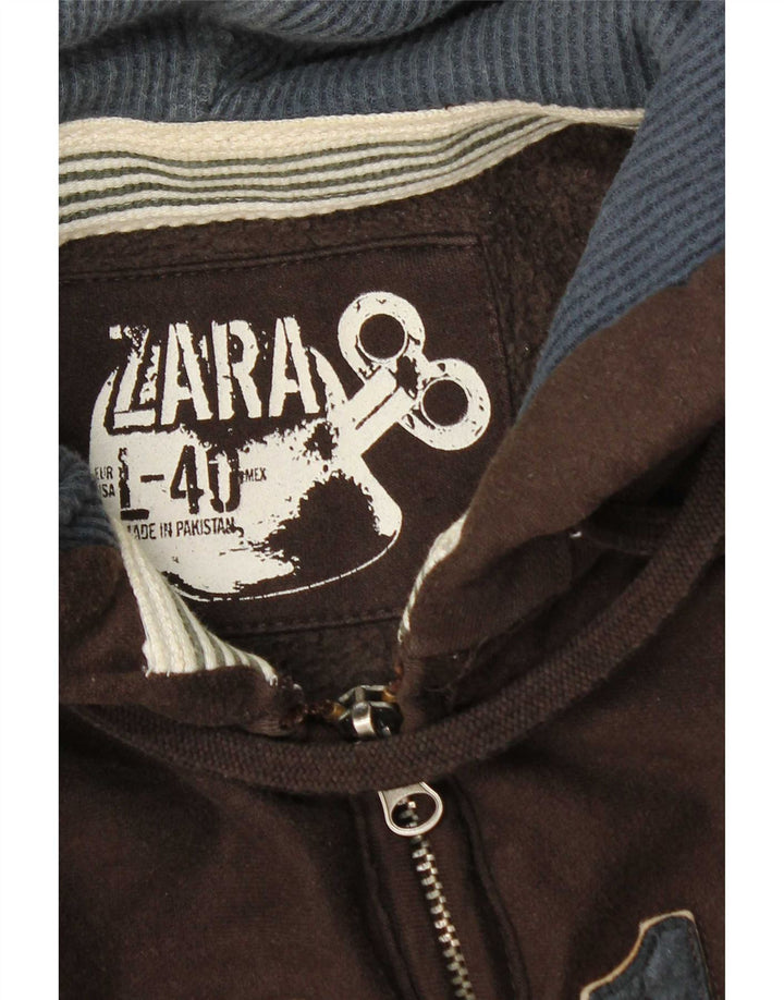 Мужской свитер с капюшоном на молнии с графическим рисунком Zara EU 40, средний коричневый цвет