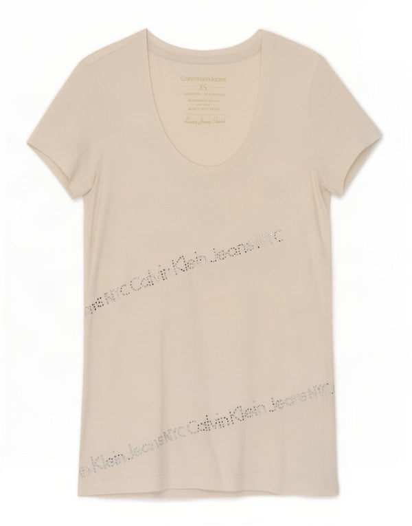Женская футболка с рисунком Calvin Klein Jeans Top UK 4 XS, белый хлопок