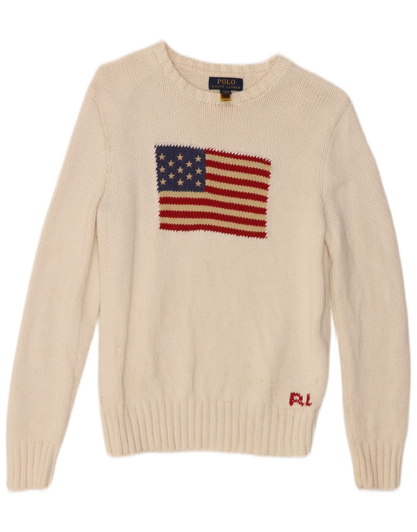 Джемпер с вырезом «лодочкой» Polo Ralph Lauren для девочек 14–15 лет, большой белый