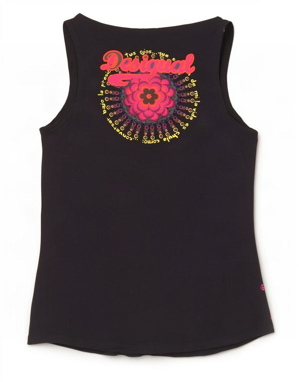 Desigual Womens Graphic Vest Top UK 14 Large Black