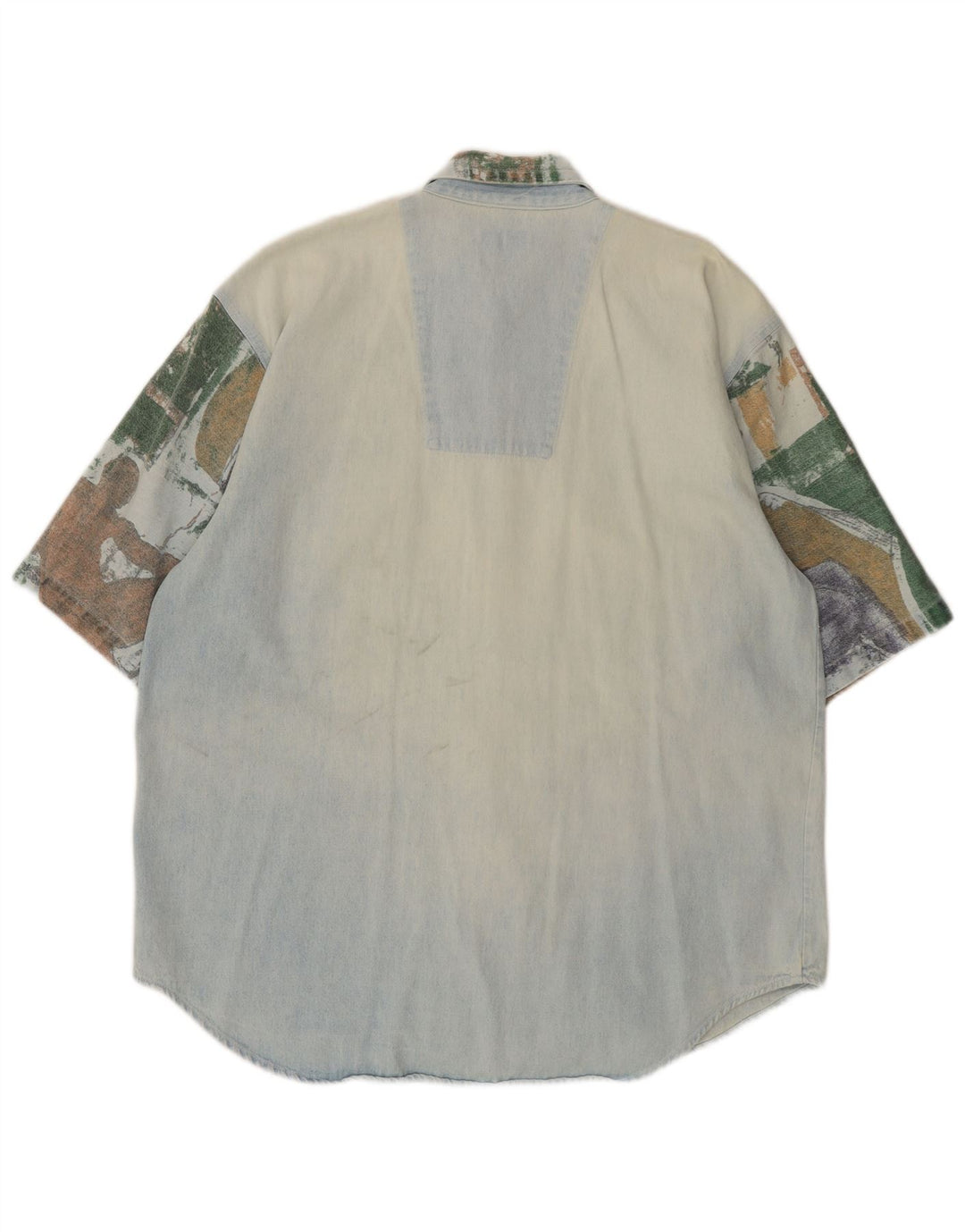 Винтажная мужская джинсовая рубашка с коротким рукавом, большая синяя лоскутная ретро