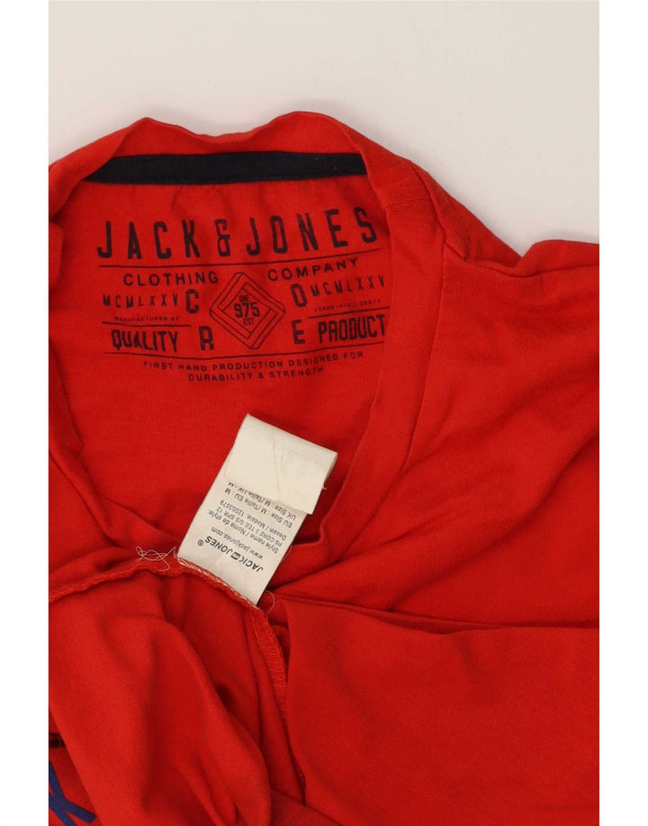 Мужская футболка с рисунком Jack & Jones, хлопковый топ среднего красного цвета