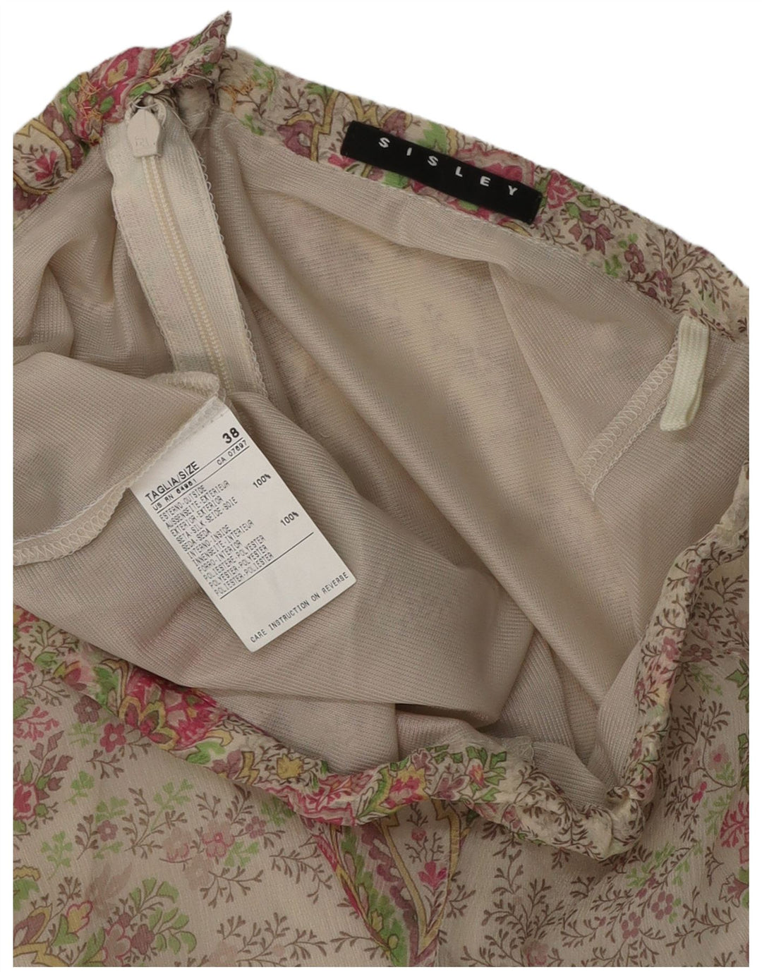 Женская асимметричная юбка Sisley IT 38 XS W26 Серая, шелковая с цветочным принтом