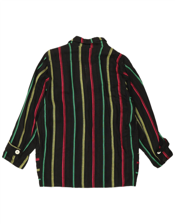 Винтажный женский пиджак на 3 пуговицах IT 46, большой черный в полоску