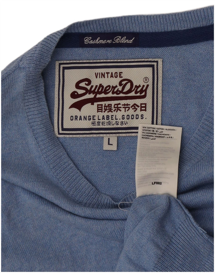 Мужской джемпер с вырезом лодочкой Superdry, большой синий хлопковый свитер