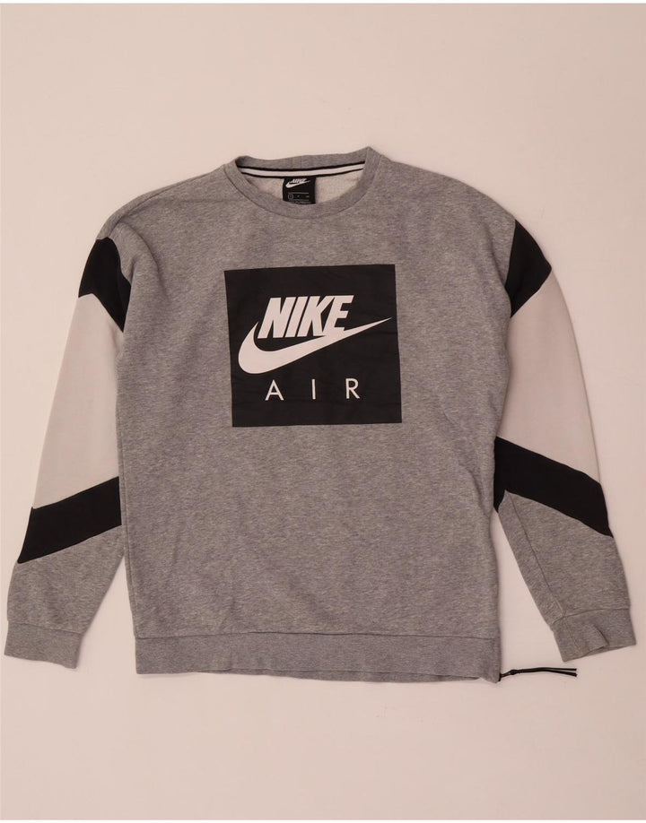 Мужской свитшот с графическим рисунком Nike, маленький серый хлопковый джемпер с цветными блоками