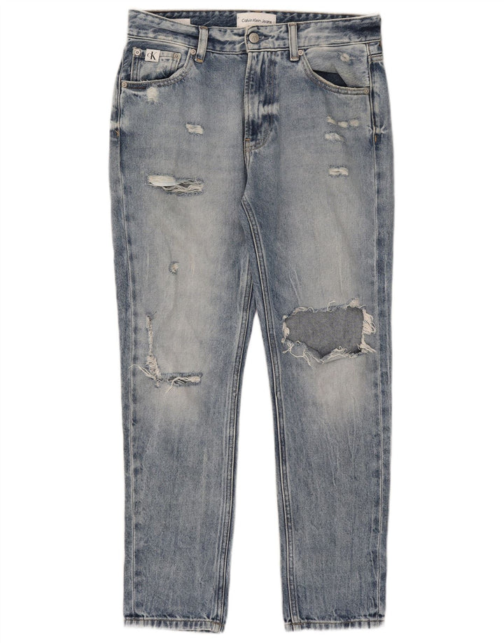 CALVIN KLEIN Женские потертые узкие джинсы W28 L28 Синие, хлопок