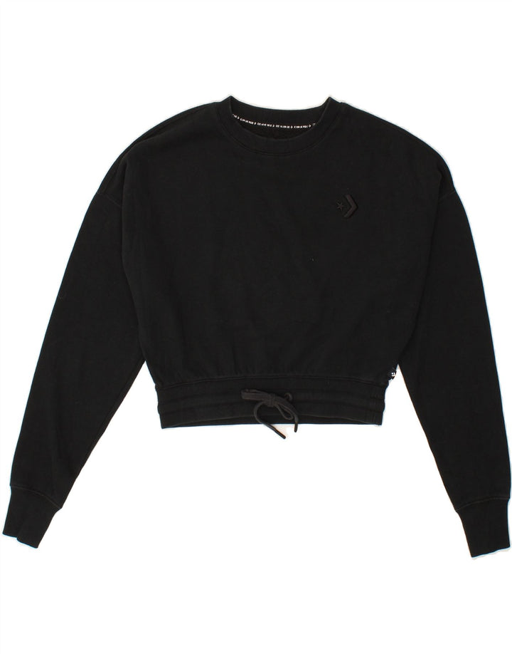 CONVERSE Womens Oversized Crop Sweatshirt Jumper UK 2 2XS Black Cotton Vintage Converse and Second-Hand Converse from Messina Hembry 