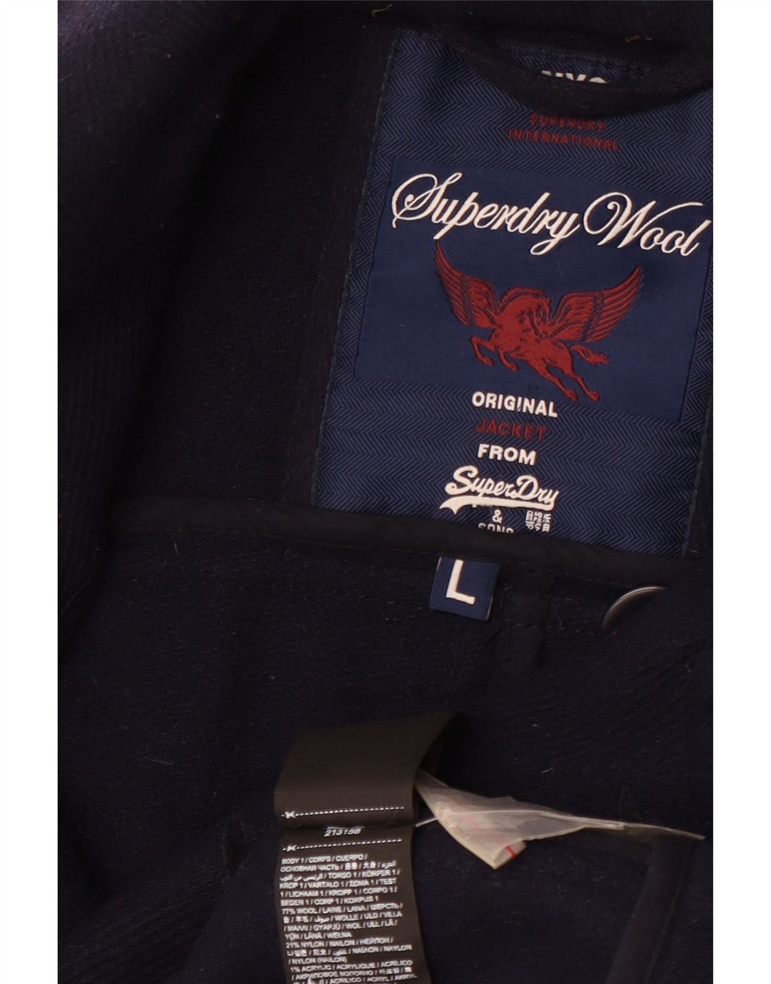 SUPERDRY Womens Pea Coat UK 16 Large Navy Blue Wool