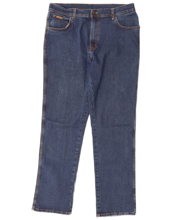 Мужские прямые джинсы WRANGLER техасский стрейч W36 L34, синий хлопок