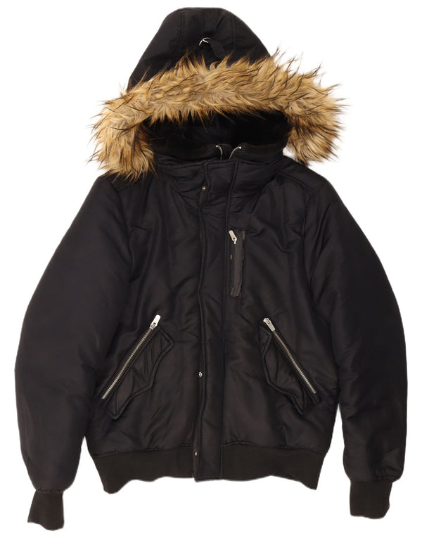 Мужская куртка-бомбер с капюшоном Zara UK 40, большой темно-синий полиэстер