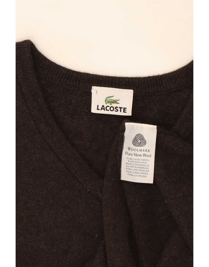 Мужской джемпер с v-образным вырезом Lacoste, размер 7, 2XL, коричневый, шерсть
