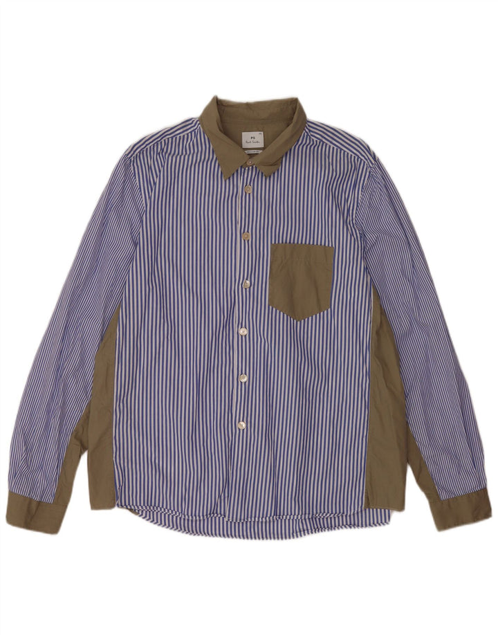 Мужская рубашка стандартного кроя Paul Smith 2XL, синяя, хлопок с цветными блоками