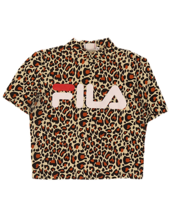 Женская укороченная футболка с графическим рисунком Fila Top UK 10, маленькая черная с животным принтом