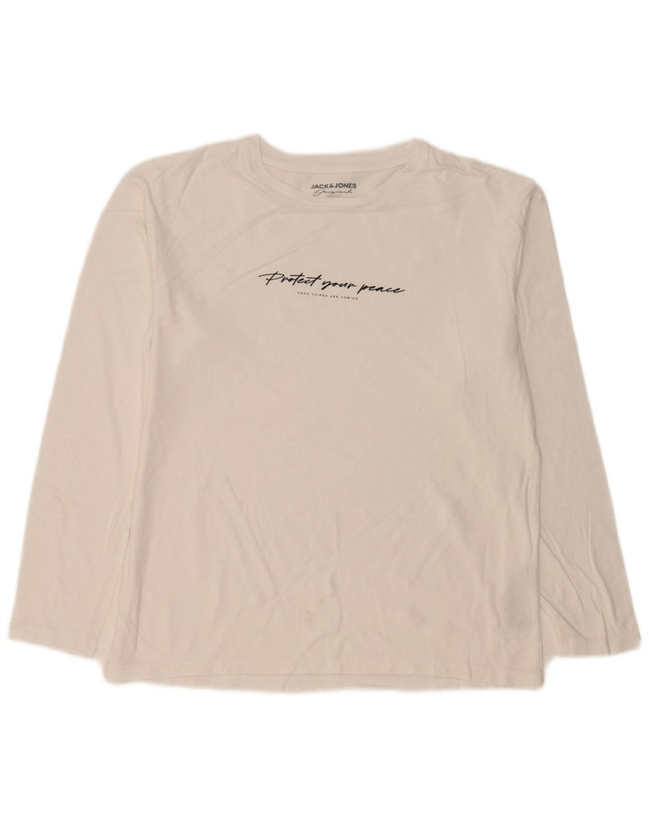 Jack & Jones Мужской топ с рисунком, длинный рукав, средний белый хлопок, хлопок