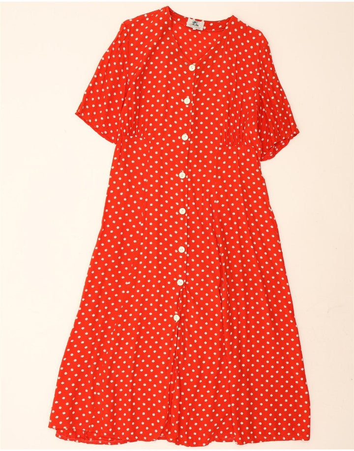 VINTAGE Womens Abstract Pattern Short Sleeves Shirt Dress UK 12 Medium Red Vintage Vintage and Second-Hand Vintage from Messina Hembry 