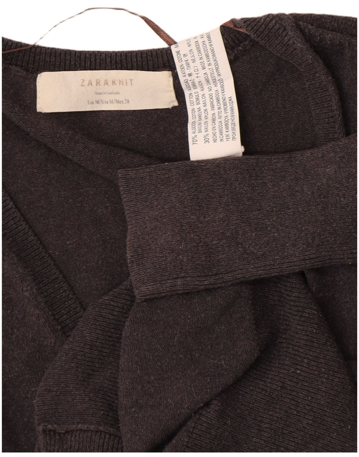 Женский кардиган Zara UK 12, хлопковый средний серый цвет
