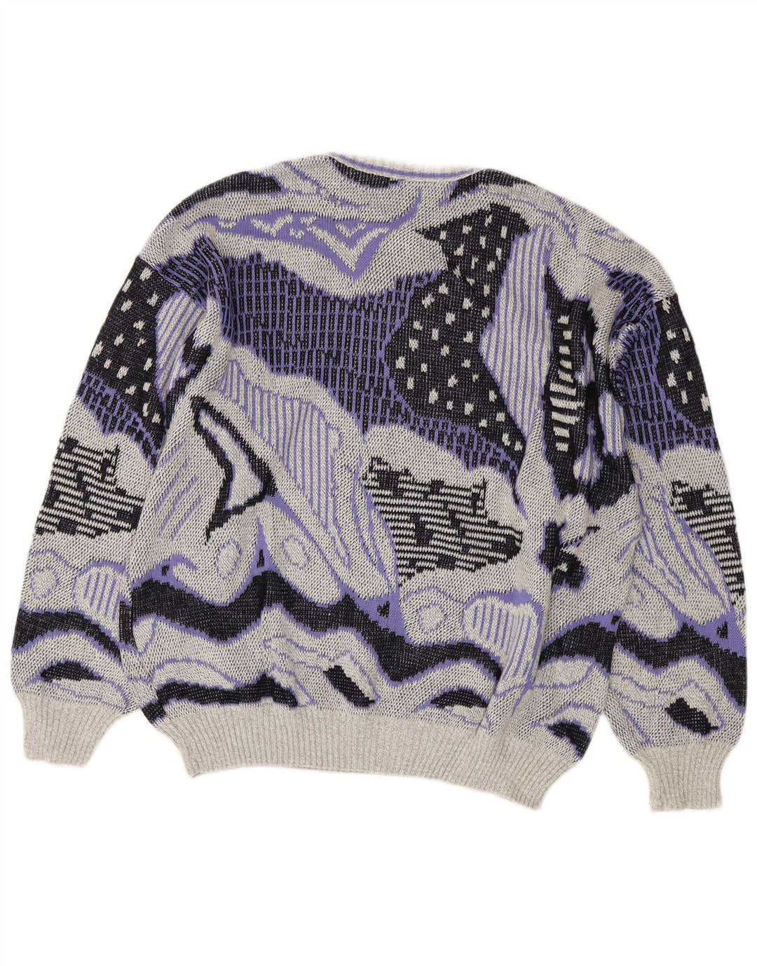 ВИНТАЖНЫЙ женский джемпер с круглым вырезом с абстрактным узором, свитер, Великобритания, 20, 2XL, серый