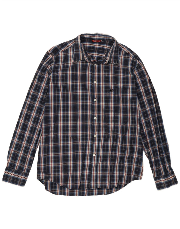 Carrera Mens Shirt Large Navy Blue Check Cotton
