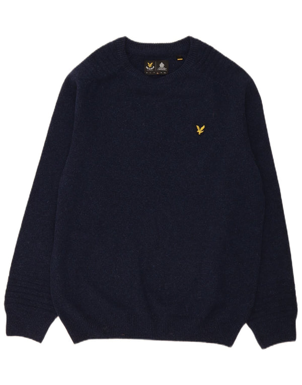 Мужской джемпер с круглым вырезом Lyle & Scott, большой темно-синий шерстяной свитер