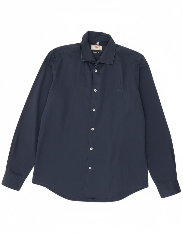 CARRERA Mens Slim Fit Shirt Medium Navy Blue Cotton Vintage Carrera and Second-Hand Carrera from Messina Hembry 